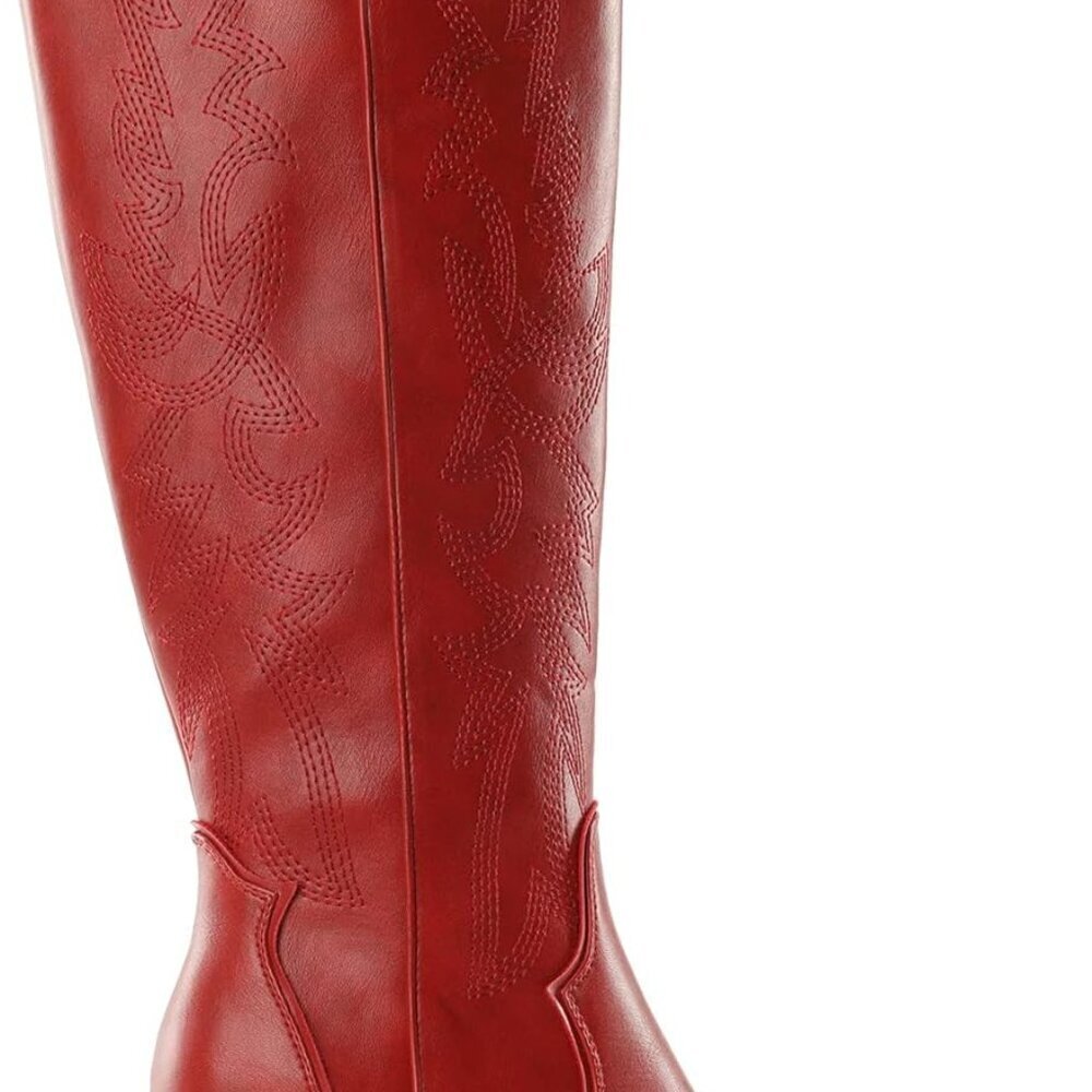 Womens Wide Calf Cowboy Boots Leather 16 Inch Knee High Western Zipper - Picture 5 of 7